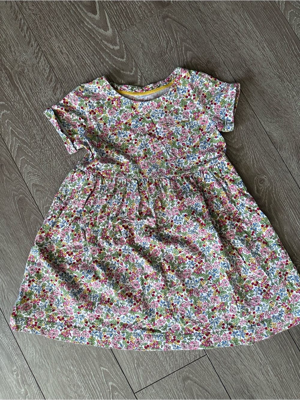 Mini Boden Floral Cotton Dress in Pink, Green & Cream
